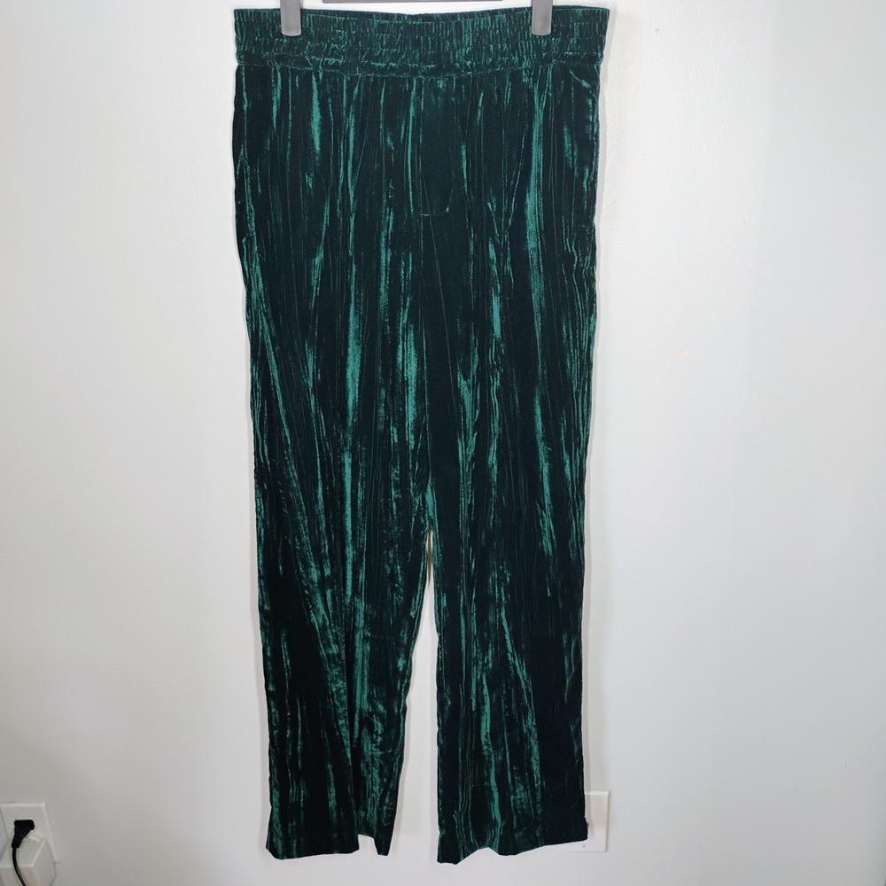 WAYF Crushed Velvet Pants Womens Small Emerald Green Relaxed Fit Pockets Holiday